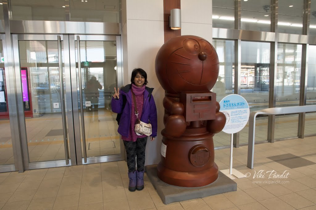 Doraemon post box inside Takaoka station